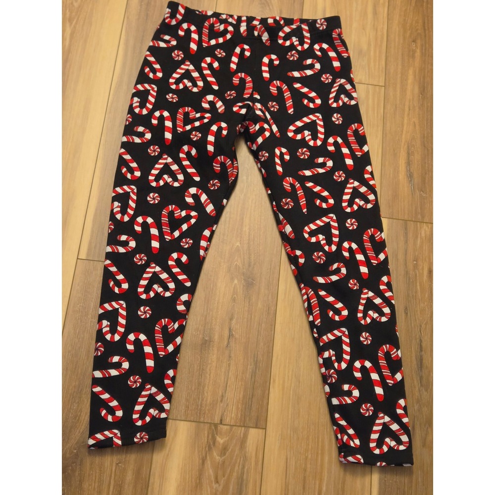 No Boundaries Holiday Candy Cane Print Womens Size Large 11-13 Red Black